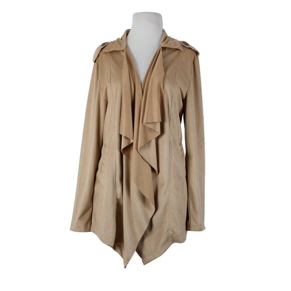 Wet Seal $40 Sz M Tan Waterfall Faux Suede 100% Polyester Wrap Sweater - Picture 1 of 16
